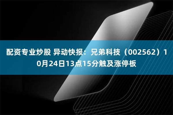 配资专业炒股 异动快报：兄弟科技（002562）10月24日13点15分触及涨停板